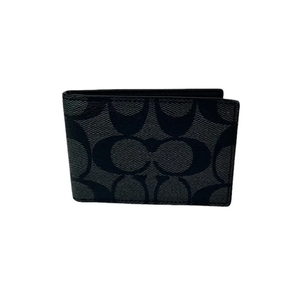 Coach Signature Slim Small ID Window Card Wallet mens black